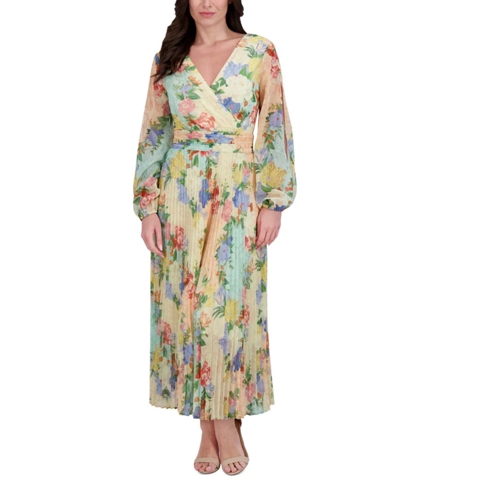NWT Siena Floral Pleated Maxi‎ Dress – Size 3X – Romantic Pastel Garden Print